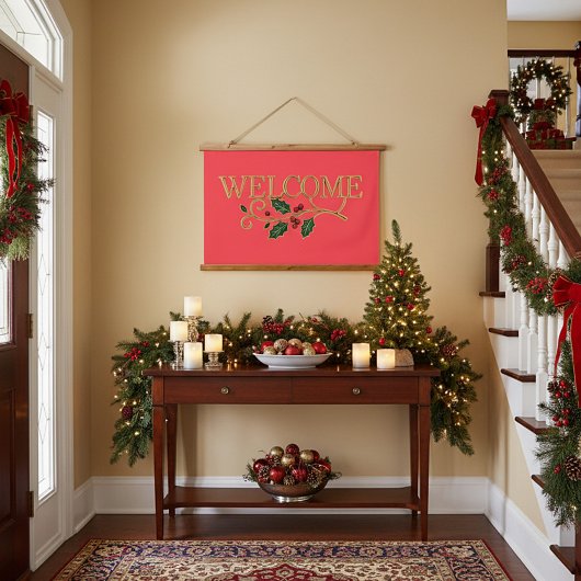 Welcome holly christmas guest  hangend wandkleed