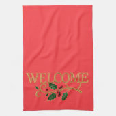 Welcome holly christmas guest theedoek (Verticaal)