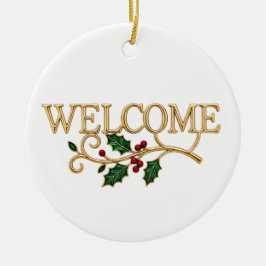 Welcome holly christmas keramisch ornament