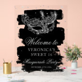 Welcome Masquerade black silver glitter Sweet 16 Acryl Bord (Huwelijk)