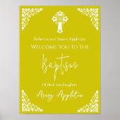 Welcome Poster Floral Cross Christening Yellow (Voorkant)