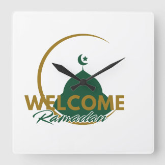 Welcome Ramadan Wall Clock – Islamic Mosque Cresce Vierkante Klok
