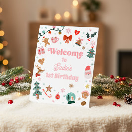 Welcome Sign Christmas Birthday Oh What Fun Girl  Reclamebord Met Voetstuk