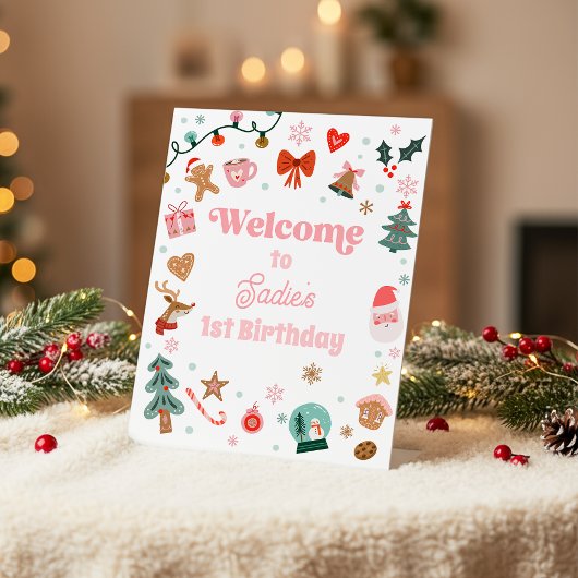Welcome Sign Christmas Birthday Oh What Fun Girl Reclamebord Met Voetstuk