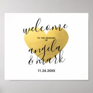 WELCOME Sign Wedding Gold Heart White Poster