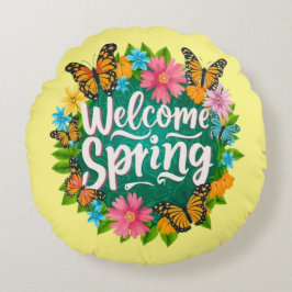 Welcome spring Monarch Butterfly Flowers Rond Kussen