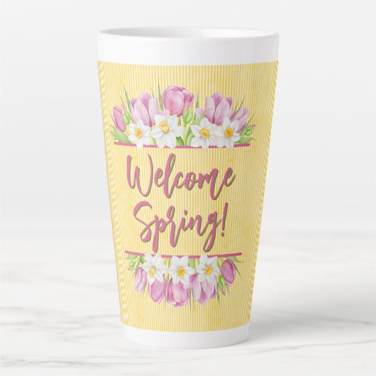 Welcome Spring Tulip and Daffodil Latte Mok (Voorkant)