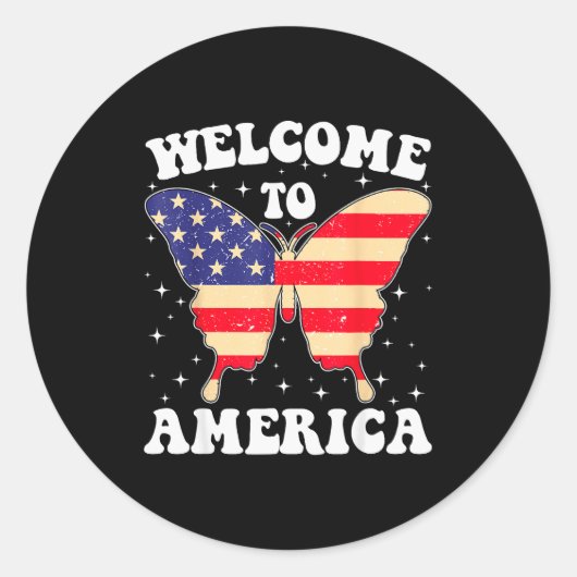 Welcome To America Patriotic Butterfly New America Ronde Sticker (Voorkant)