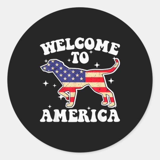 Welcome To America Patriotic Dog New American Citi Ronde Sticker (Voorkant)