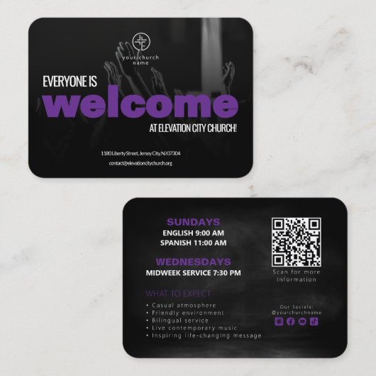 Welcome To Church Invitation Calling Card Template (Devant / Derrière)