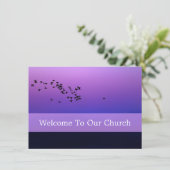 Welcome To Our Church Visitors Purple Sunset Kaart (Staand voorkant)