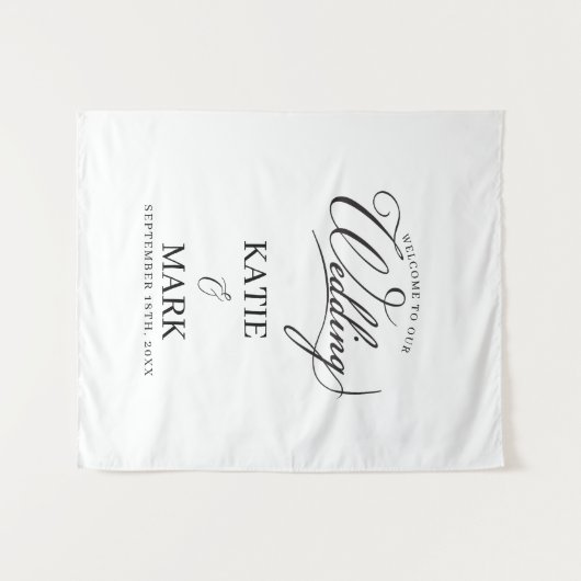 Welcome To Our Wedding Calligraphy Fabric Sign Wandkleed (Voorkant (horizontaal))