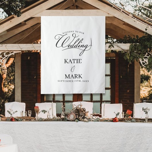 Welcome To Our Wedding Calligraphy Fabric Sign Wandkleed