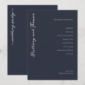 WELCOME TO OUR WEDDING Elegant Navy Blue Serif Programma (Voorkant / Achterkant)
