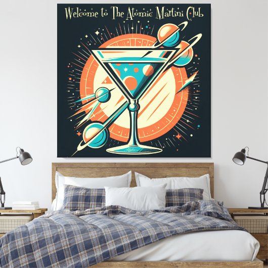 Welcome To The Atomic Martini Club Space Age Canvas Afdruk (Insitu (Slaapkamer))