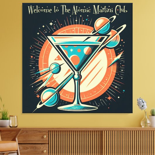 Welcome To The Atomic Martini Club Space Age Canvas Afdruk (Insitu (Woonkamer))