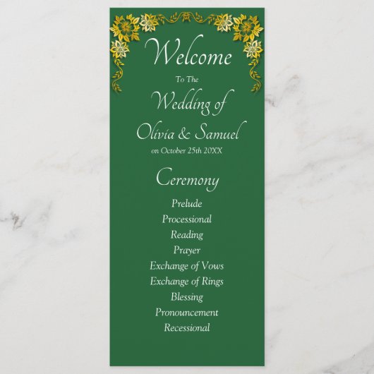 Welcome to Wedding Ceremony, Emerald Green & Gold Programma (Voorkant)