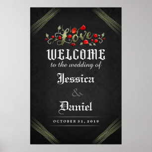 Welcome Wedding LOVE Gothic Red Roses 24x36 Poster