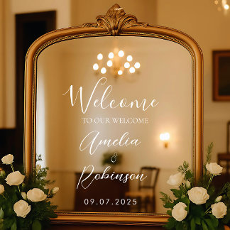 Welcome Wedding Mirror Sign Vinyl Lettering Elegan Raamsticker