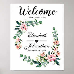 Welcome Wedding Sign Greenery Wreath   Poster