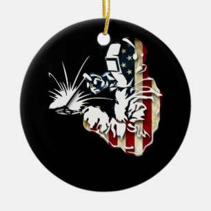 Welder American Flag USA Patriotic Welder Gift Keramisch Ornament