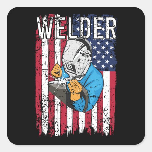 Welder  Amerikaanse vlag Welding Vierkante Sticker (Voorkant)