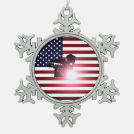 Welder en Amerikaanse vlag Tin Sneeuwvlok Ornament