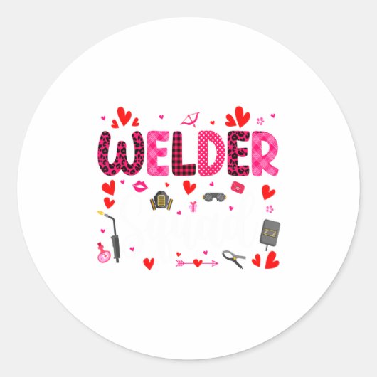 Welder Squad Cute Tools Hearts Costume Valentines Ronde Sticker (Voorkant)