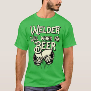Welder zal werken aan bier ontwerpen t-shirt