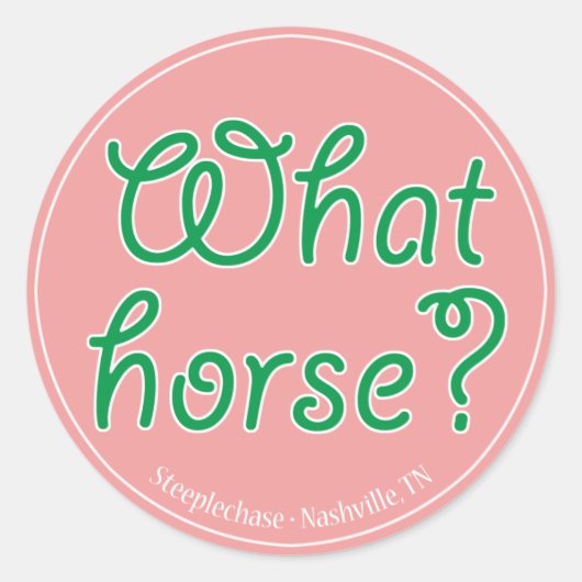 Welk paard? Ronde Sticker (roze) (Voorkant)