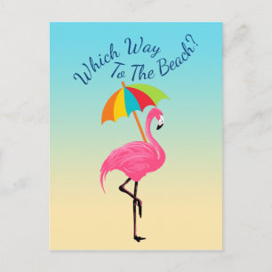 Welke Weg Naar Het Strand-Roze Flamingo Briefkaart