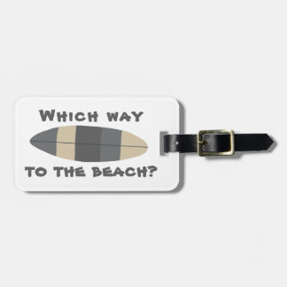Welke weg naar het strand? Surfplank in grijs Bagagelabel
