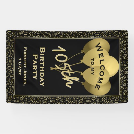 Welkom 150e verjaardag Num Patten Gold en Black Spandoek (Horizontaal)