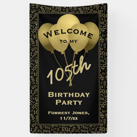 Welkom 150e verjaardag Num Patten Gold en Black Spandoek (Verticaal)