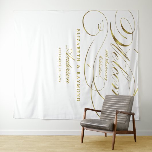 Welkom 50e Jubileum Elegant Silver Script Wandkleed (In Situ (horizontaal))