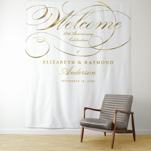 Welkom 50e Jubileum Elegant Silver Script Wandkleed (In situ)