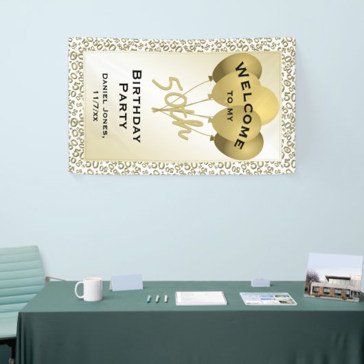 Welkom 50e verjaardag Nummer patten Gold en White Spandoek (Beurs)