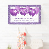 Welkom 65ste Verjaardag Nummer Patroon | Paars/wit Spandoek (Insitu)