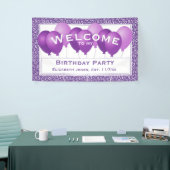 Welkom 65ste Verjaardag Nummer Patroon | Paars/wit Spandoek (Beurs)