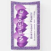 Welkom 65ste Verjaardag Nummer Patroon | Paars/wit Spandoek (Verticaal)