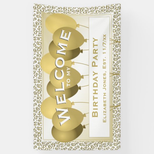 Welkom 65th Birthday Number Pattern | Goud/wit Spandoek (Verticaal)