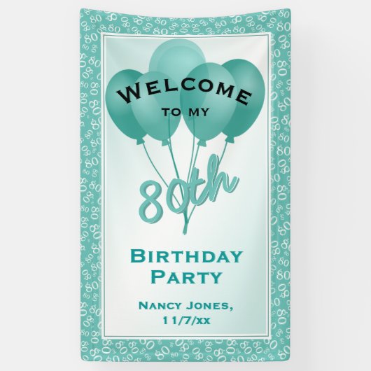 Welkom 80th Birthday Number Pattern - Blauwgroen/W Spandoek (Verticaal)