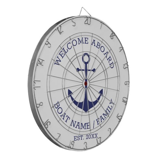Welkom Aan boord blauwe nautische anker bootnaam Dartbord (Voorkant Links)