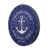 Welkom Aan boord blauwe witte nautische ankernaam Dartbord (Voorkant Rechts)