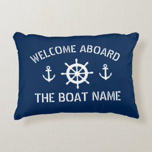 Welkom aan boord boot naam nautisch anker marinebl accent kussen