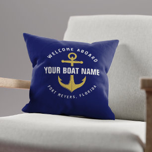 Welkom Aan Boord Boot Navy Blauwe Gouden Zeeanker Kussen