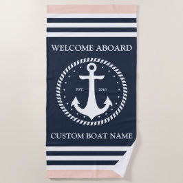 Welkom aan boord Bootnaam - gepersonaliseerde Navy Strandlaken