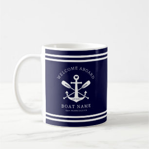 Welkom aan boord Bootnaam Nautisch Anker Blauw Koffiemok