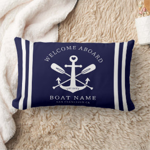 Welkom aan boord Bootnaam Zeeanker Blauw Kussen