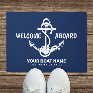 Welkom aan boord Nautische marineblauwe bootnaam Deurmat